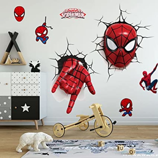 Spider Man 3D ødelagte wallstickers, børn og drenge 3D edderkop