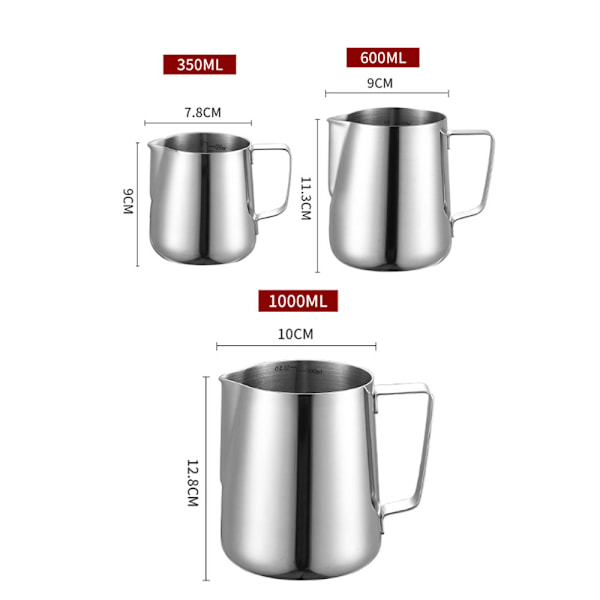 1000ml Melkekanne i Rustfritt Stål for Kaffemelkeskum, Cappuccino og Latte
