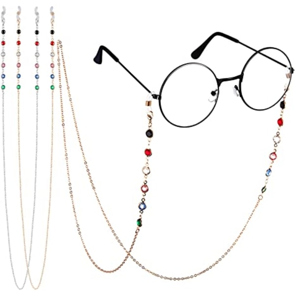 Set of 2 Gold+Silver Beaded Sunglasses Chains with Reading Chain