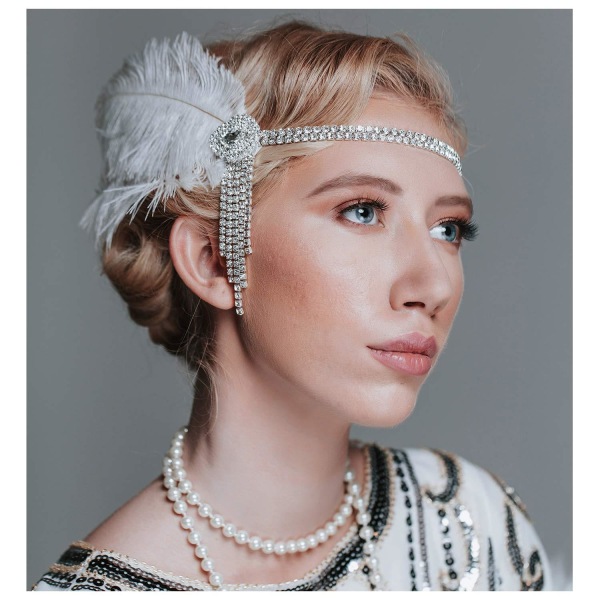 Art Deco 1920'ernes Flapper Hovedbeklædning Brølende 20'ere Great Gatsby Fjer