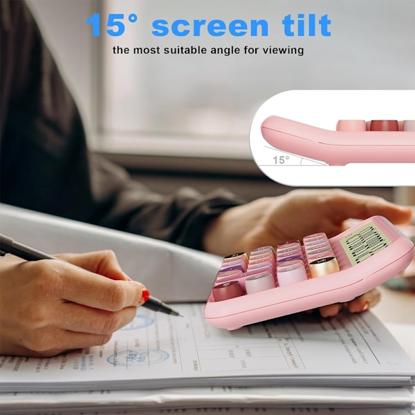15° Vippbar Skjerm Kalkulator - Rosa - 15.5*13.5*3.5cm - 1 stk