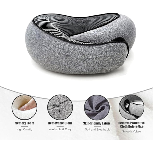 Resekudde för flygplan, nackkudde i memory foam med 360 graders stöd