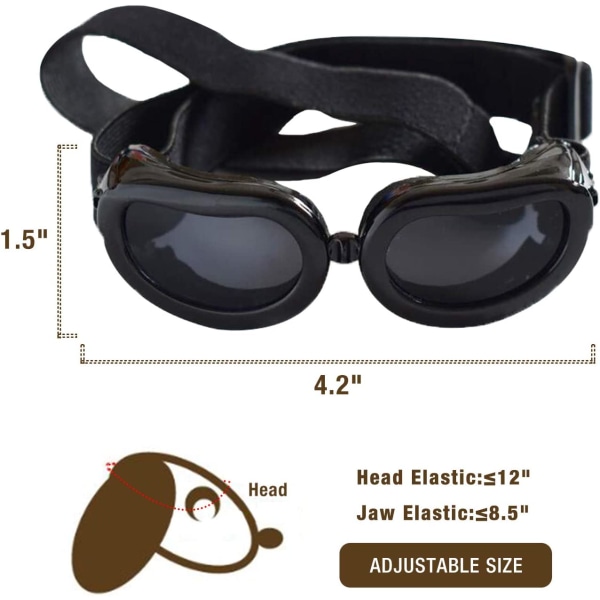 Dog Goggles Anti-UV Dog Solbriller, Pet Goggles med justerbar St