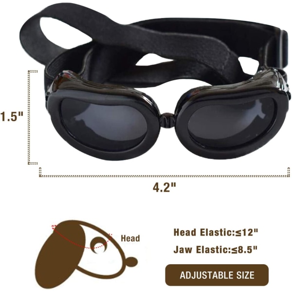 Hunde Goggles Anti-UV Hundesolbriller, Kjæledyr Goggles med Justerbare Stropper for Katter Små Hunder-Svart