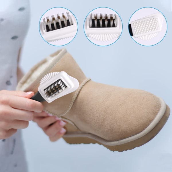 Mockaskoborste i mocka, 4-sidig multifunktionsskoborste för nubuck a
