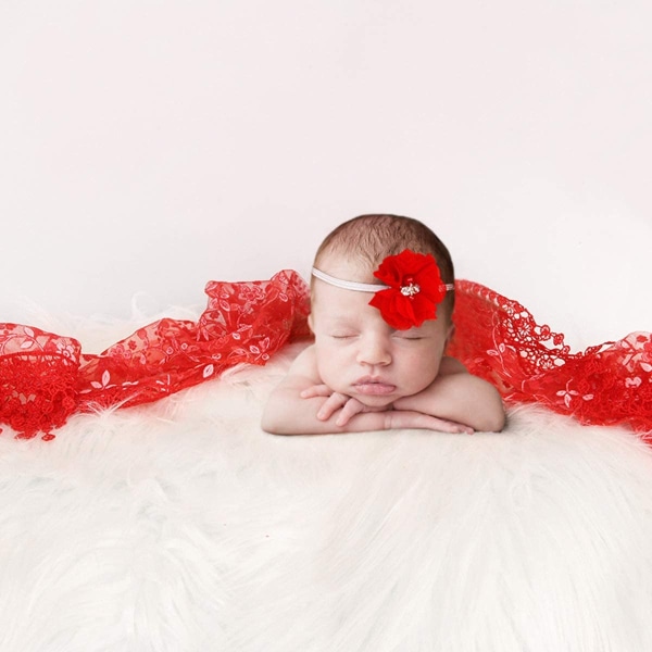 Baby Photo Props 3 Stk Hvit+Rød Baby Fluffy Blanket+Newborn Wra
