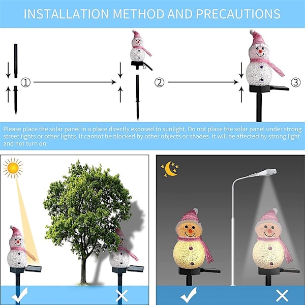 4-pakkaus aurinkokäyttöisiä joulukoristeita lumimiesvalaisimia veteen