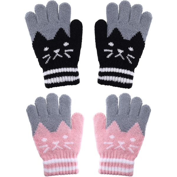 2 par vinterhandsker til børn med fuldfinger strikkede handsker, varme S