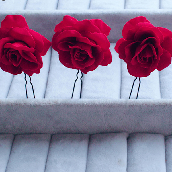 Blomsterhårklemme Kvinner Rose Blomster Bryllup Hårtilbehør Flamme