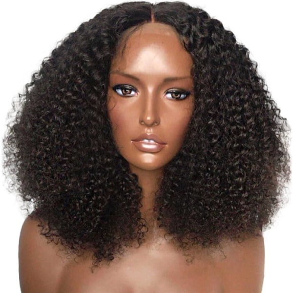 Black wig, lady black small curls, medium length hair wig he