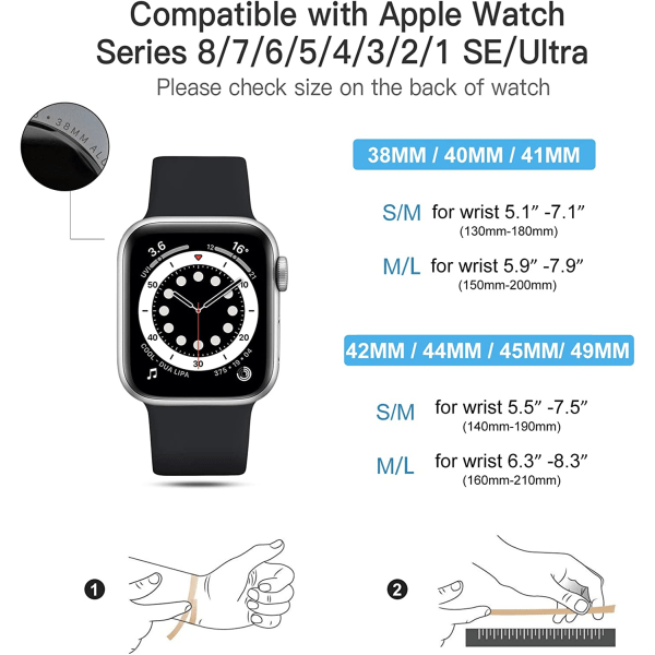 Svart - Kompatibel med Apple Watch-rem 38mm 40mm 41mm 42mm 44m