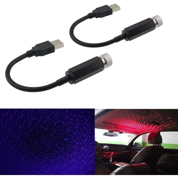2 stykker USB Star Light Projector, Auto Atmosphere Lights LED Ro