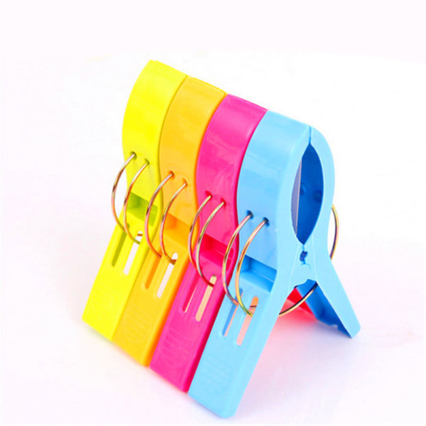 Pakke med 4 store Bright Color Plastic Beach Towel Pegs Clips for