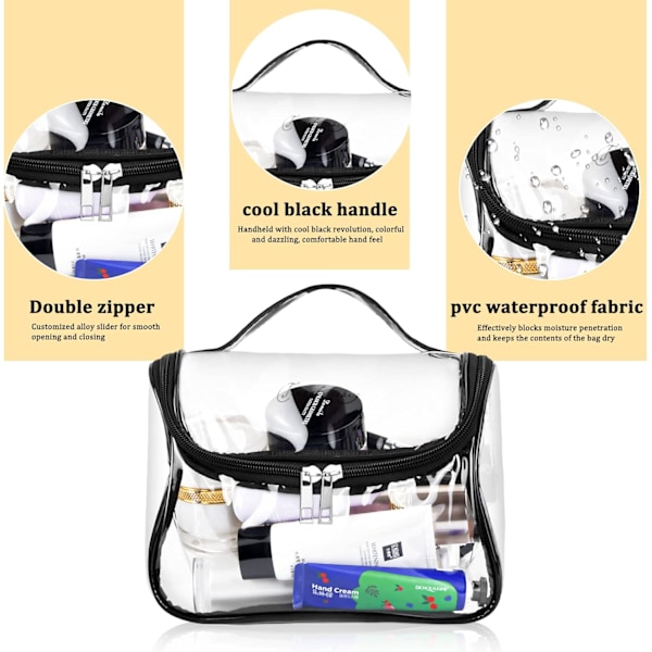 Sølv/Sort 2 stk. Transparent Rejsetoilettaske PVC Vandafvisende Makeuptaske Bærbar Vandafvisende Toilettaske Pung Cosme