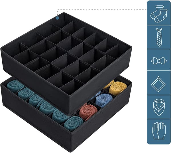 2 stk. Non-Woven sammenklappelig skuffeorganizer til undertøj, bh'er,