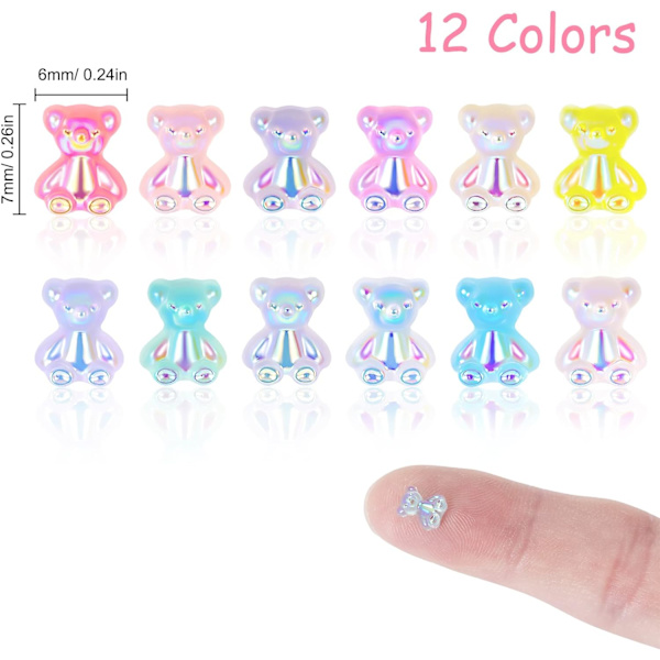 12 väriä 60 kpl，3D karhu hartsi kynsien koristelu hartsi koristeet Crystal Bear kynsihelmet DIY manikyyri koriste glitter koristeet