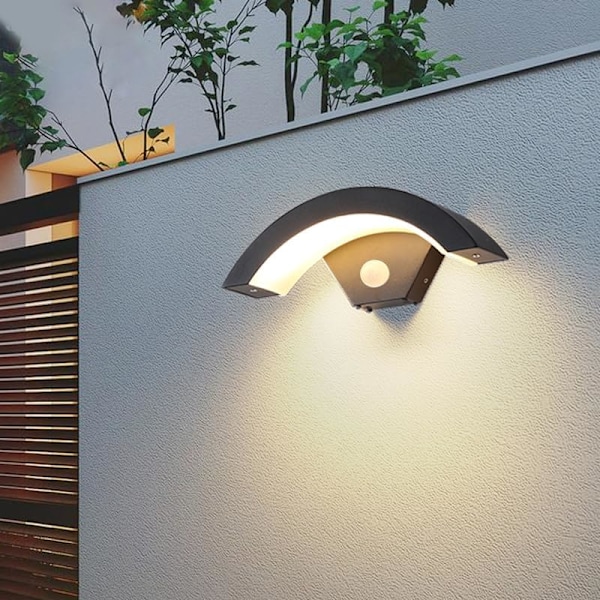 LED Utomhus Vägglampa med Rörelsesensor, 18W Modern Väggbelysning, Utomhus Vägglampa med Sensor för Entré Uteplats Ga