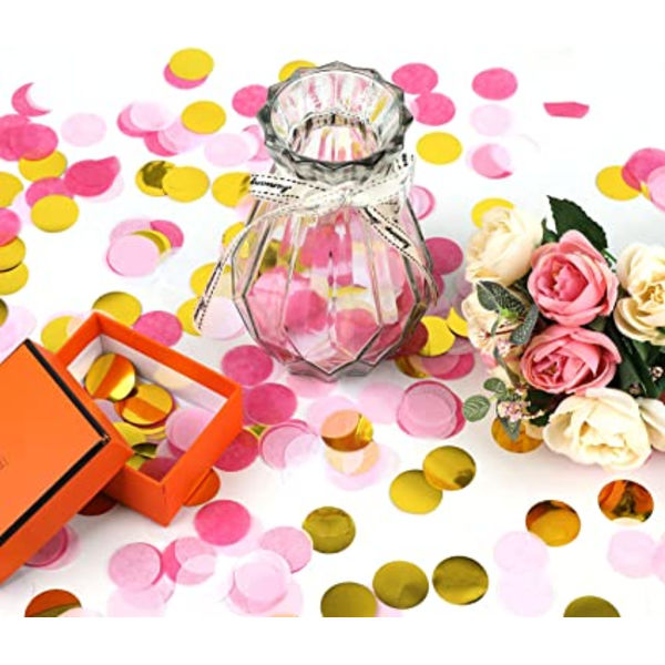 Pink Fødselsdagskonfetti - 500g Bryllupskonfetti Fødselsdagsborddekoration Papir og Folie Flashy Rund Konfetti til Karneval, Jul, Halloween, Dåb