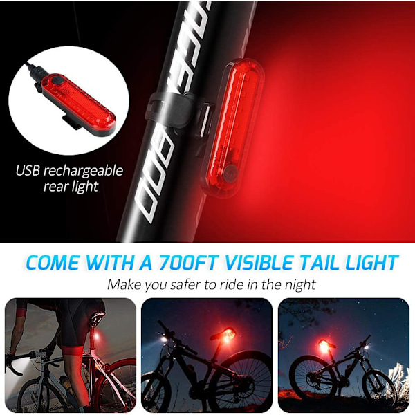11 LED sykkellys USB foran og bak, oppladbar sykkelhjelm