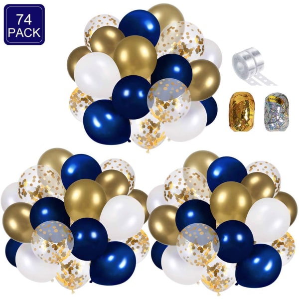 74 STK marineblå og guld konfetti balloner, høj kvalitet 12