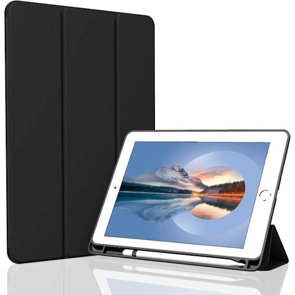 Sort, beskyttende etui til iPad10.2/iPad10.5/iPad9/iPadAri3, tyndt og blødt tri-fold stativ Smart Case, automatisk Sleep/Wa