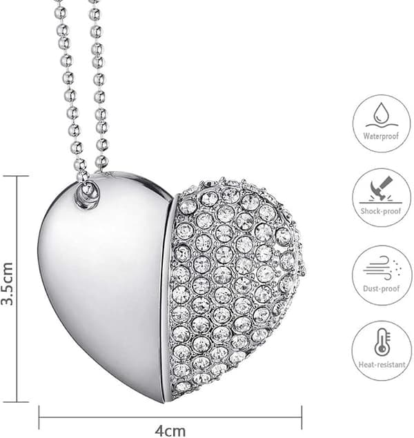 Hjerteformet diamant USB-minnepinne (sølv 32 GB)