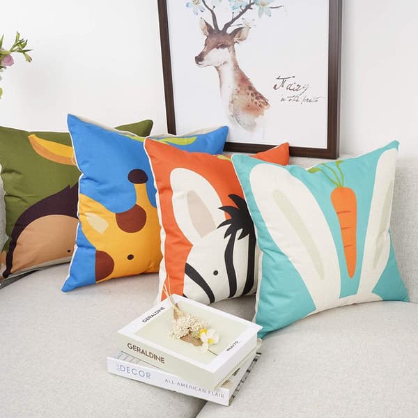 Kuddfodral, Set om 4 - 45 x 45 cm Bomull och Linne Tryckt Barn C