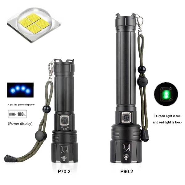 P90 høyeffekt oppladbar USB utendørs lommelykt xhp70 str