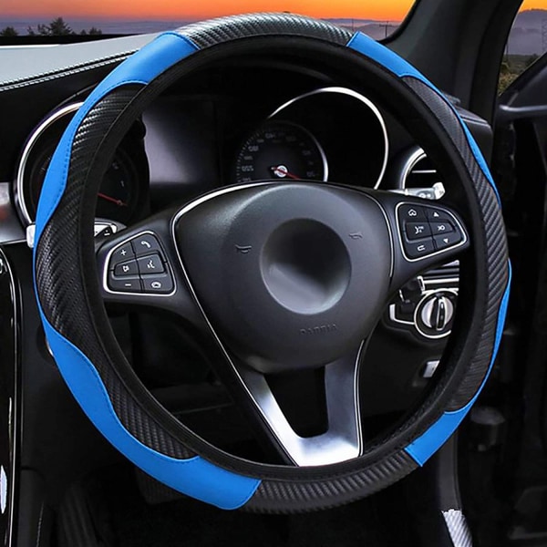 Blue Elastic carbon fiber leather car steering wheel cover, non-