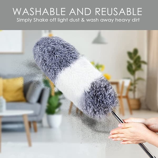 Harmaa - Retractable Duster, 252cm Collapsible ja Pestävä Mikrof