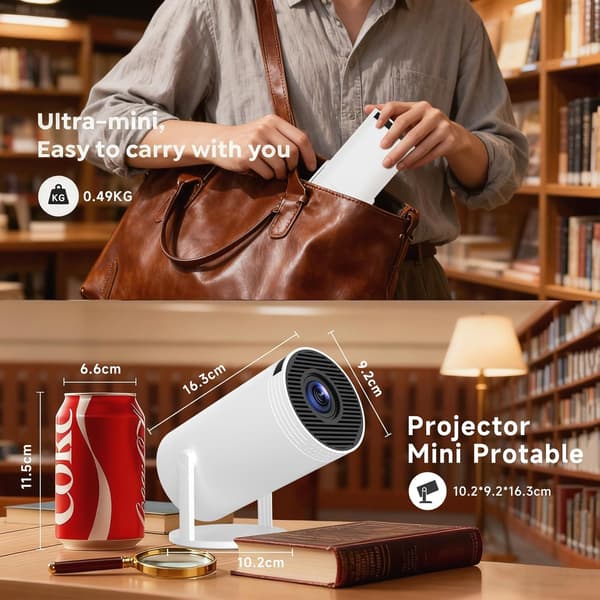 Mini bærbar projektor, 4K WiFi 6, Bluetooth 5.4 oppgradert versjon.