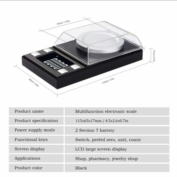 Digital elektronisk vægt 0,001G bærbar mini-LCD med høj præcision