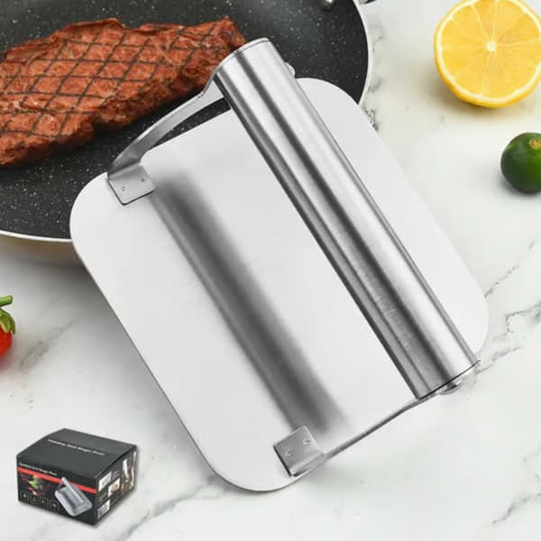 Rustfritt stål - Hamburgerpresse for grill og komfyr sølv