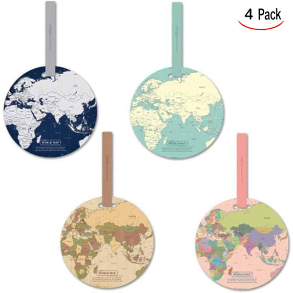 4 stk. rejsetaske tag, flybagage tag rundt bagage