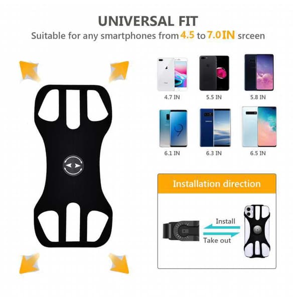 Universal cykeltelefonholder (sort), 360° roterbar justerbar De
