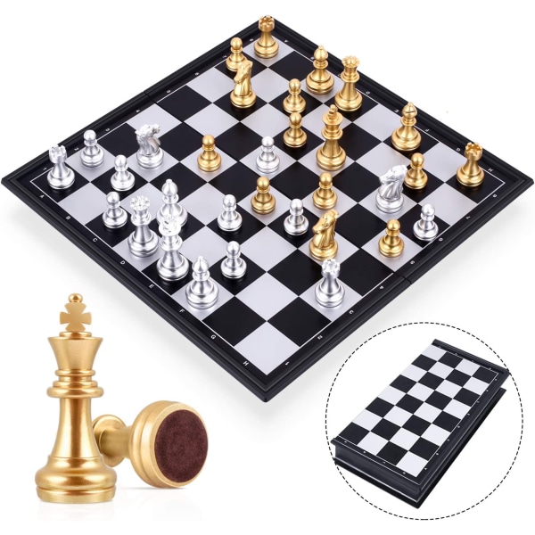 Deluxe sammenleggbart sjakkmagnetsjakksett, gull og sølv sjakk P