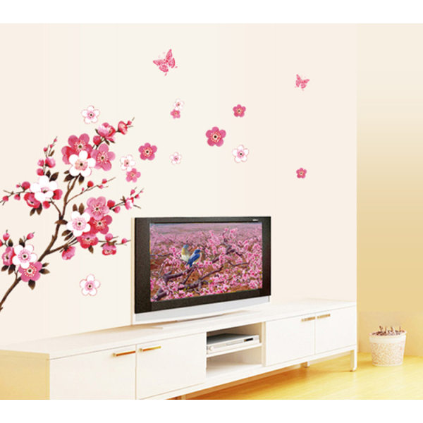 CHERRY BLOSSOM wallstickers med sommerfugle pink rød I sakura