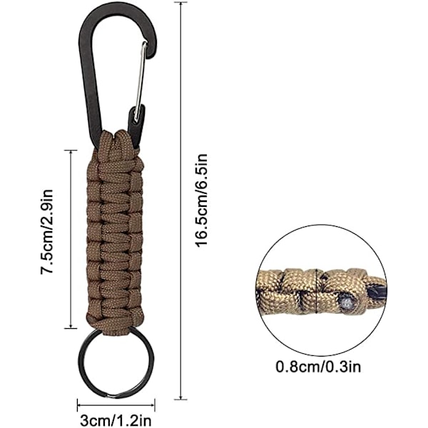 5 stk. Paracord nøglering med karabinhage, flettet snor til nøgle