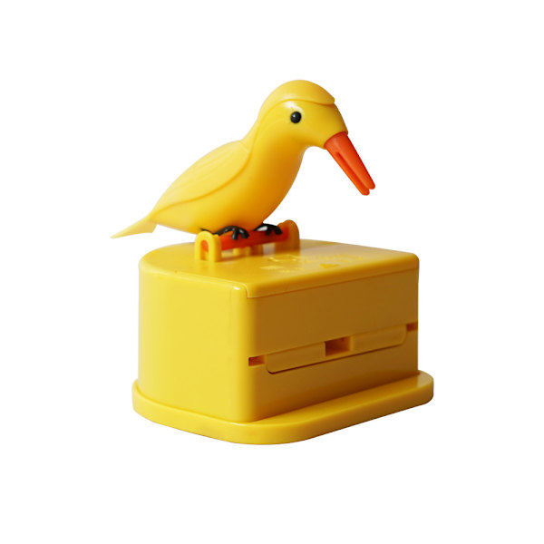 Gul fågel tandpetare dispenser med gul botten, en vacker