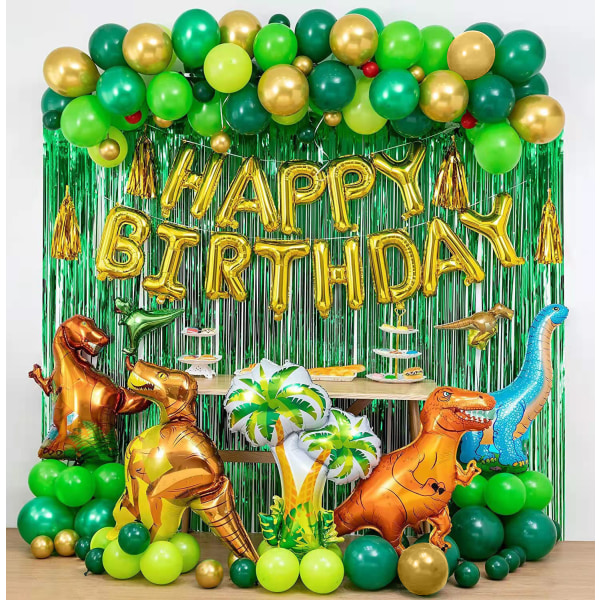 113 STK Dinosaur fødselsdagsfest dekorationer med ballonpumpe, R