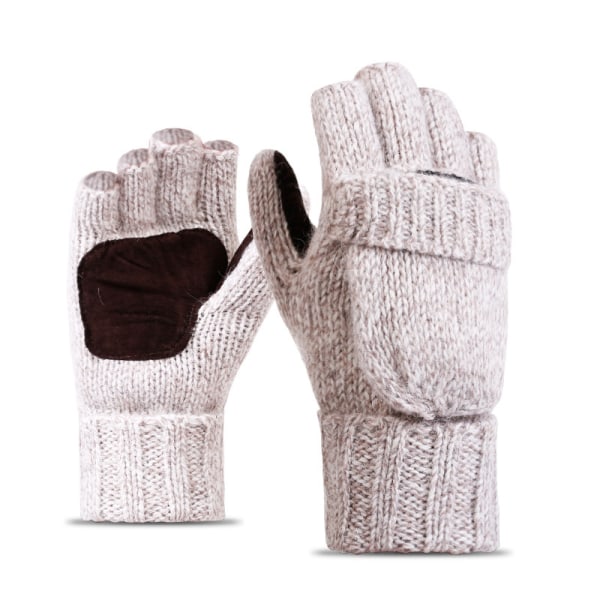 Vinterstrikkede konvertible fingerløse handsker Uldvanter Varme M