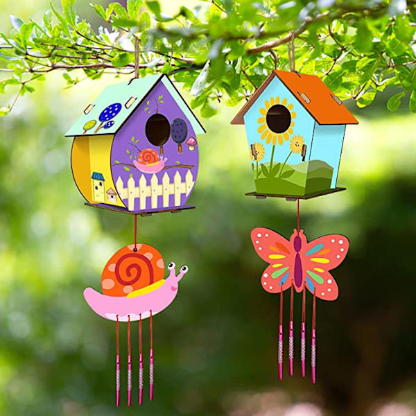 Fågelhus Kit för DIY, 2 set Oavslutade Trä Fågelhus för