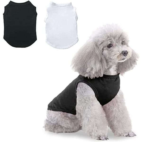 Sæt med 2 minimalistisk hunde-t-shirt i PET-bomuld (sort og hvid) c