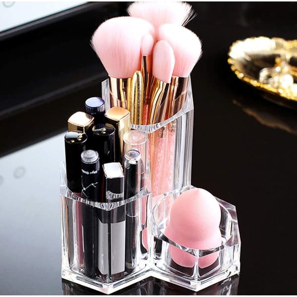 Makeup Organizer Brush Holder Akryl 3 Sektioner Kosmetisk Förvaring