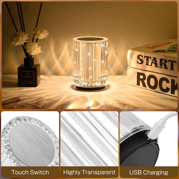 Diamond Crystal -pöytälamppu LED-vuodelamppu kosketusohjauksella R