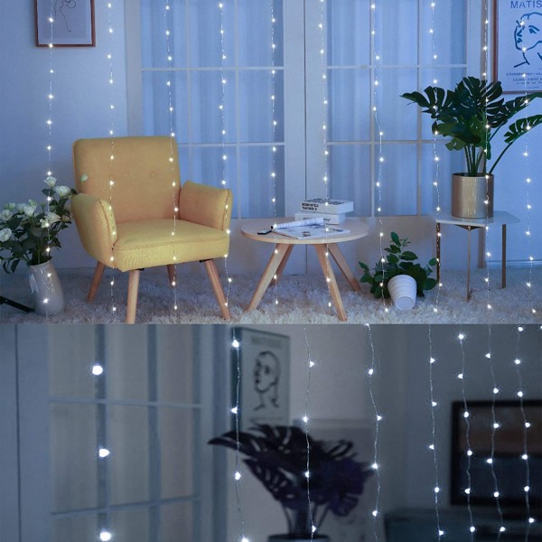 Window Curtain String Lights, 300 LED 8 lysmoduser Fairy Cop