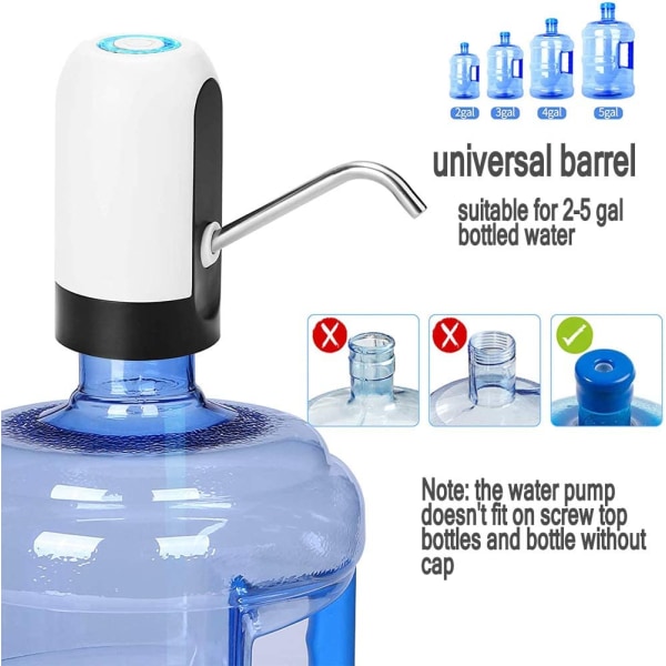 Vannflaskepumpe, 5 gallon USB-lading Automatisk drikkevann
