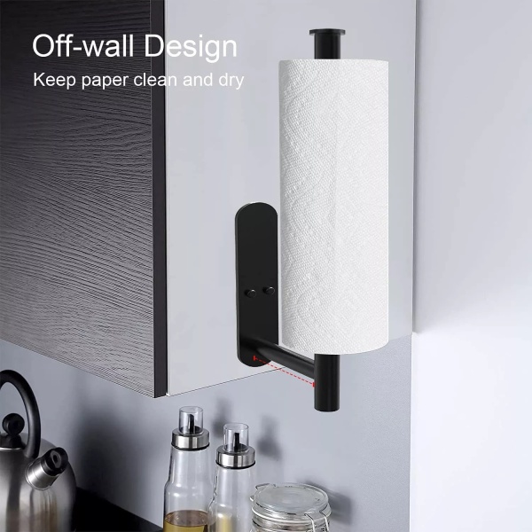 Svart håndkleholder, veggmontert eller selvklebende papirhåndkle Ho