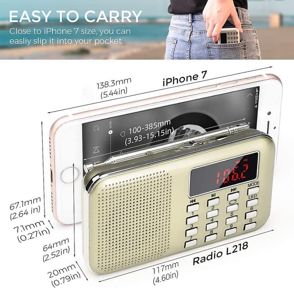 Mini-taskuradio Led-taskulampulla, digita