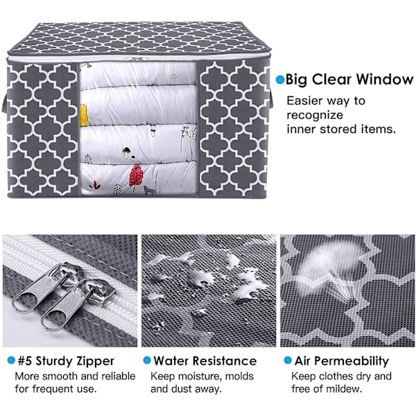 3-pack 100L stora förvaringsväskor för filtar, kläder, sängkläder, Q